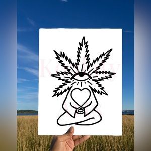 Paint Your Own Hemp Leaf Meditating Canvas , Sip and Paint Canvas, Home Decor